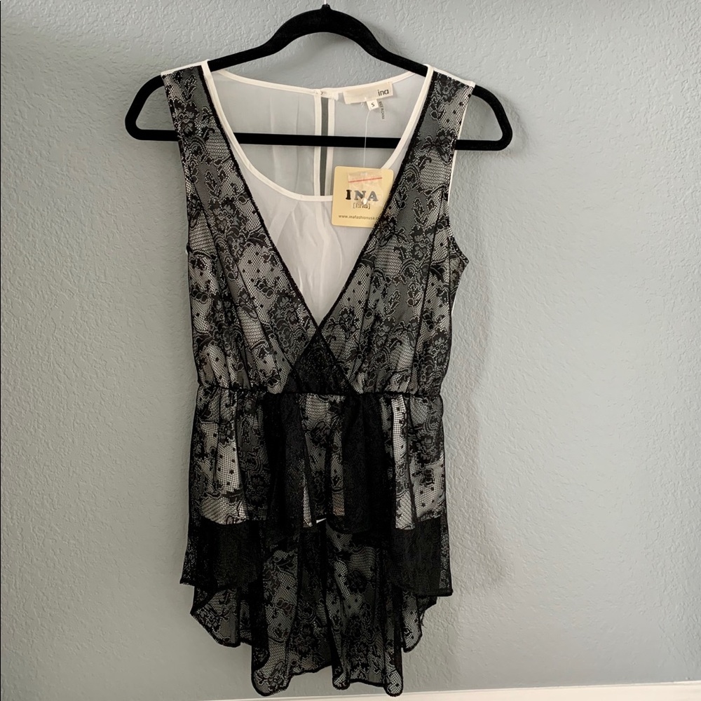 Peplum Black & White Blouse Top - Small